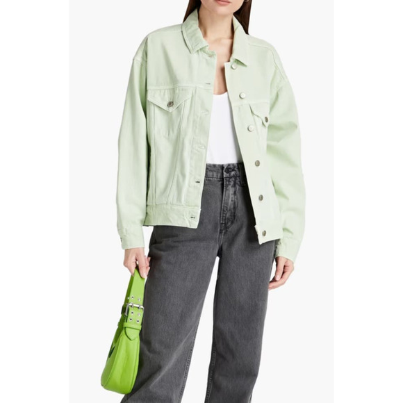 Good American Good '90s Denim Jacket Oversized Trucker Lime Light Green Size XS - Picture 1 of 11